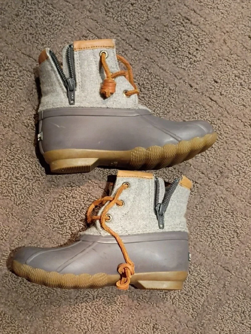 Sperry Gray and Tan Kids Waterproof Duck Boots